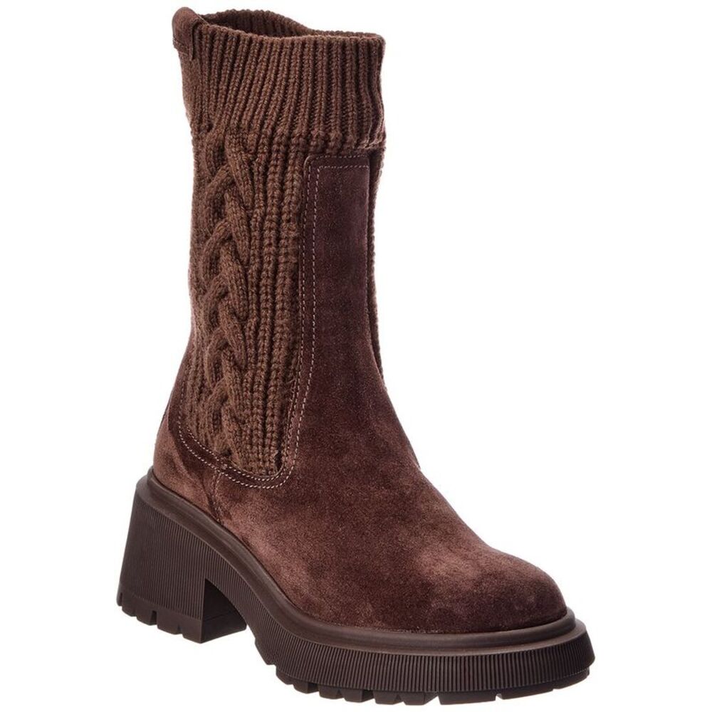 Jimmy Choo Tamia Leather & Cable Knit Boot, Brown